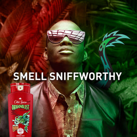 Man using Old Spice Dragonblast on face and body in shower for simplified routine