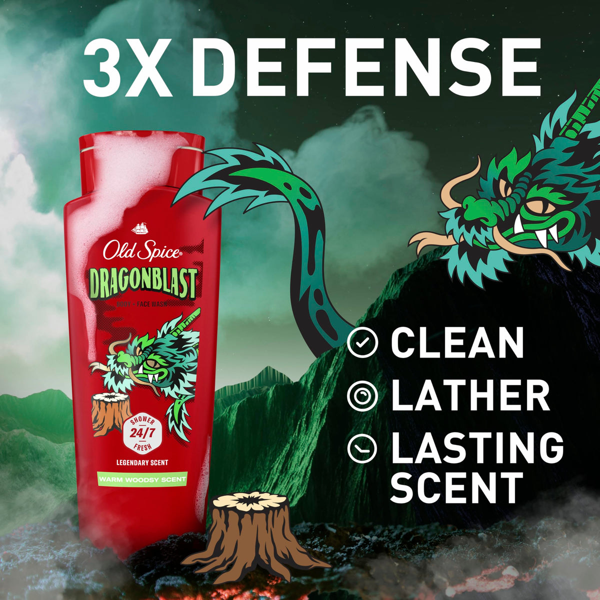 Old Spice Dragonblast back label close-up showing ingredients and usage directions clearly
