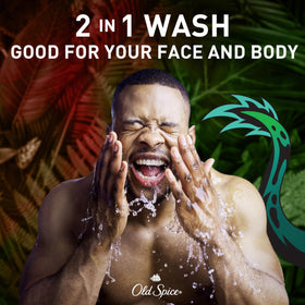 Old Spice Dragonblast dispensing into hand creating rich foam for effective cleansing