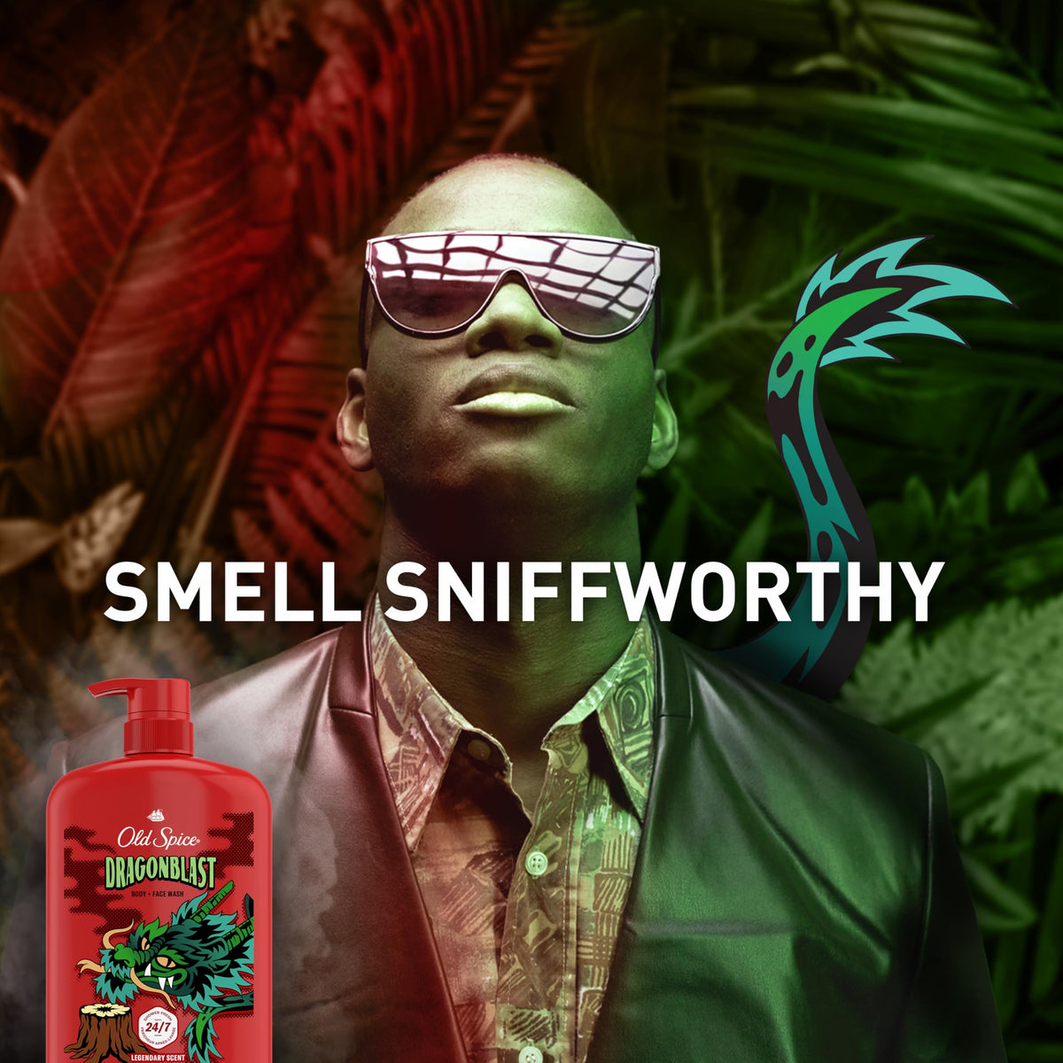 Old Spice Dragonblast in-shower use lifestyle with man washing body for quick grooming
