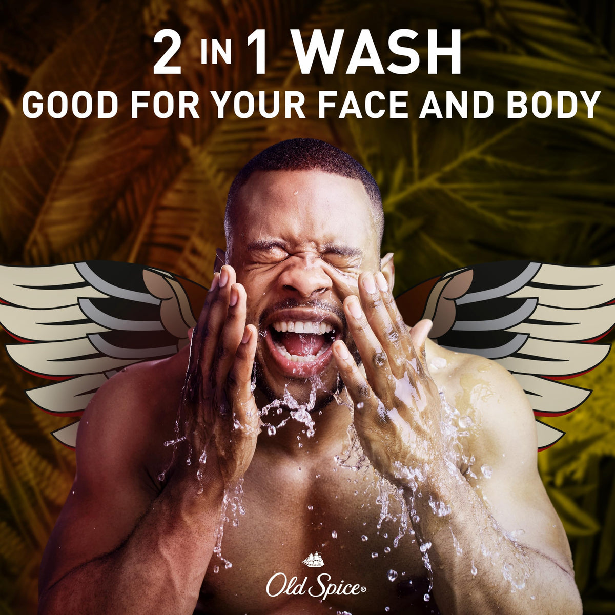 Old Spice Eaglefangs dispensing wash from bottle into hand to demonstrate easy pump