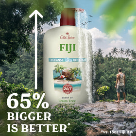 Old Spice Fiji four-pack arranged to show value and consistent fragrance across bottles