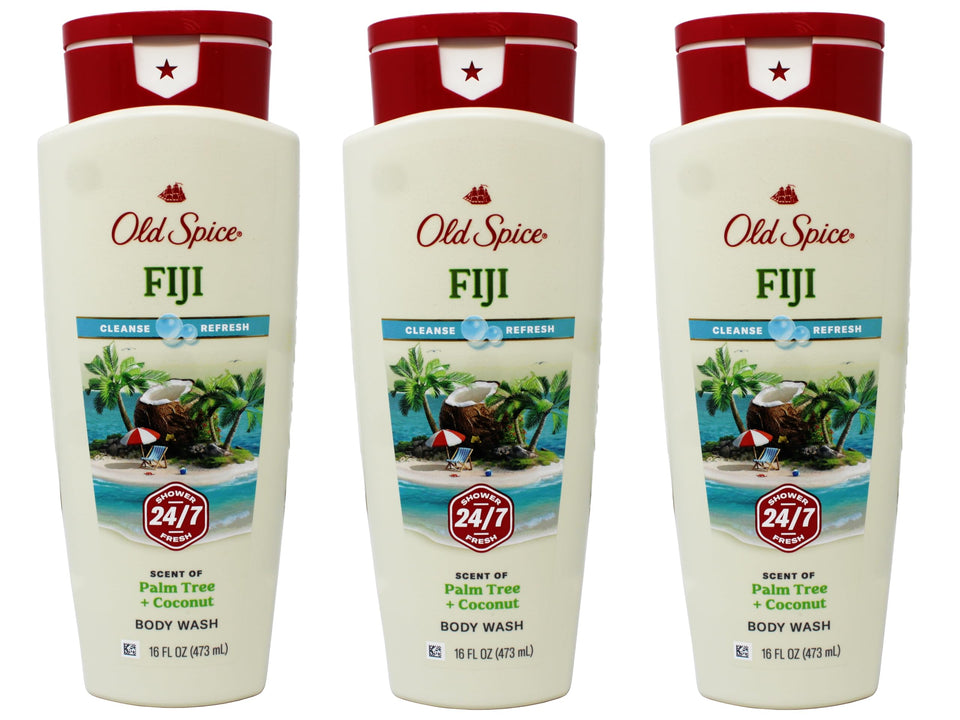 Old Spice front packaging showing Fiji scent and clear product benefit