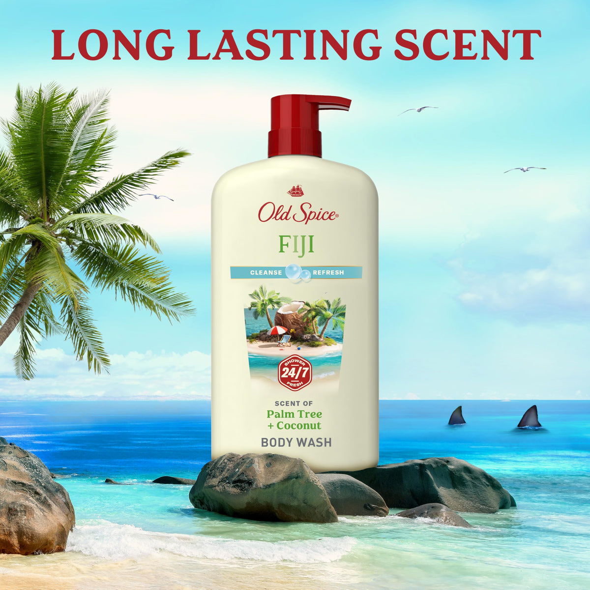 Old Spice Fiji ingredients panel photo displaying formulation transparency and benefit