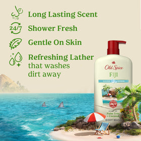 Old Spice Fiji dispensing foam from pump to show easy application and quick lather