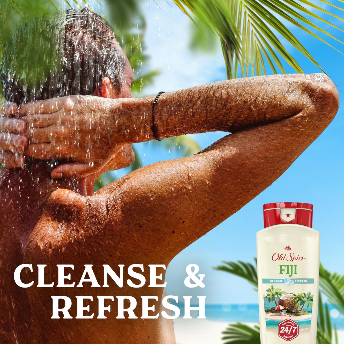 Old Spice rich lather texture on sponge delivering thorough cleansing