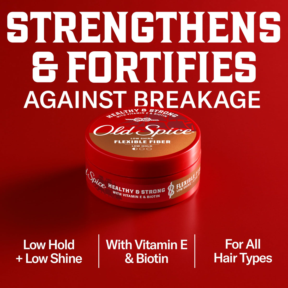 Old Spice ingredient label highlighting Vitamin E and Biotin benefits