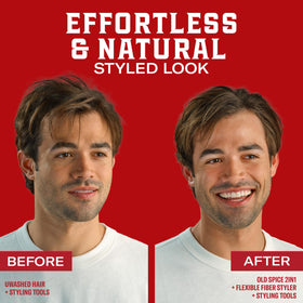 Old Spice styled hair before and after illustrating natural movement