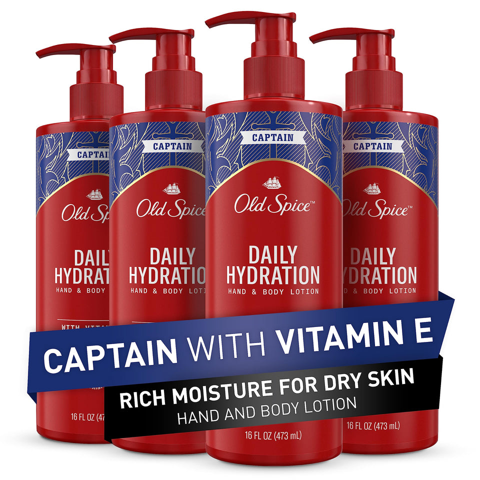 Old Spice front packaging showing Captain scent and clear hydration benefit