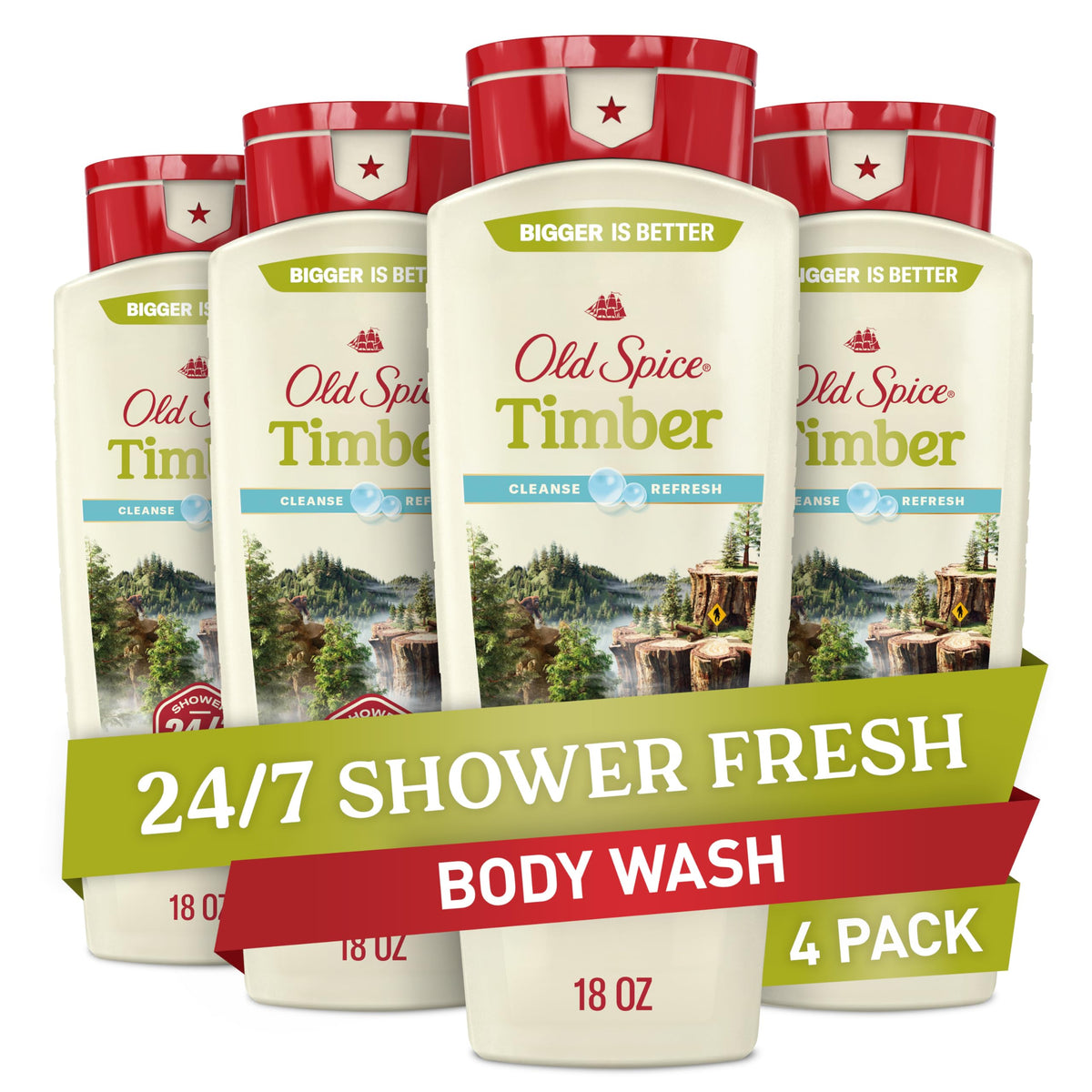 Old Spice front packaging showing Timber with Sandalwood scent and lasting fragrance