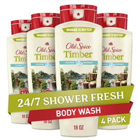 Old Spice front packaging showing Timber with Sandalwood scent and lasting fragrance