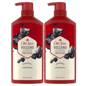 Old Spice front packaging showing volcano charcoal scent and clear benefits