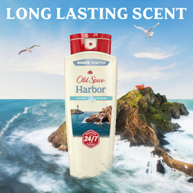 Old Spice bottle in shower setting shows practical in-shower use and quick access