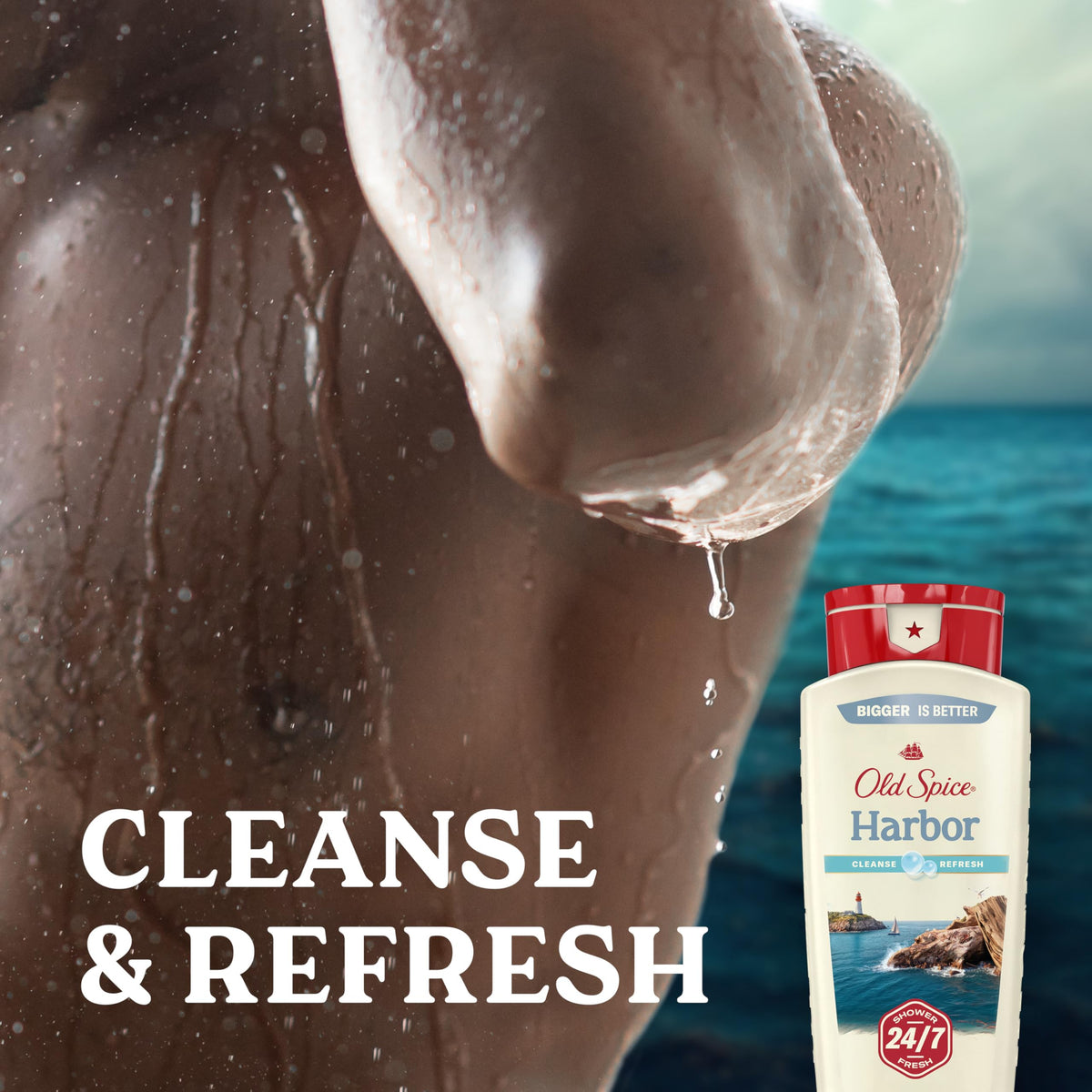 Old Spice pump dispenser closeup highlights easy one-handed use and controlled dosing
