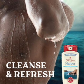 Old Spice pump dispenser closeup highlights easy one-handed use and controlled dosing