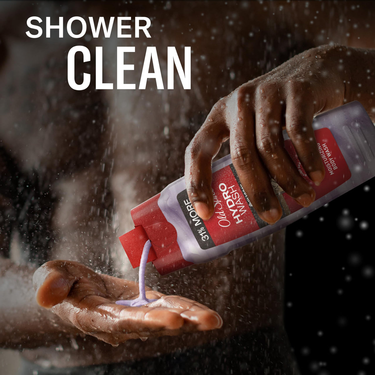 Old Spice Hydro Wash four-pack stacked to display bulk value and consistent supply benefit