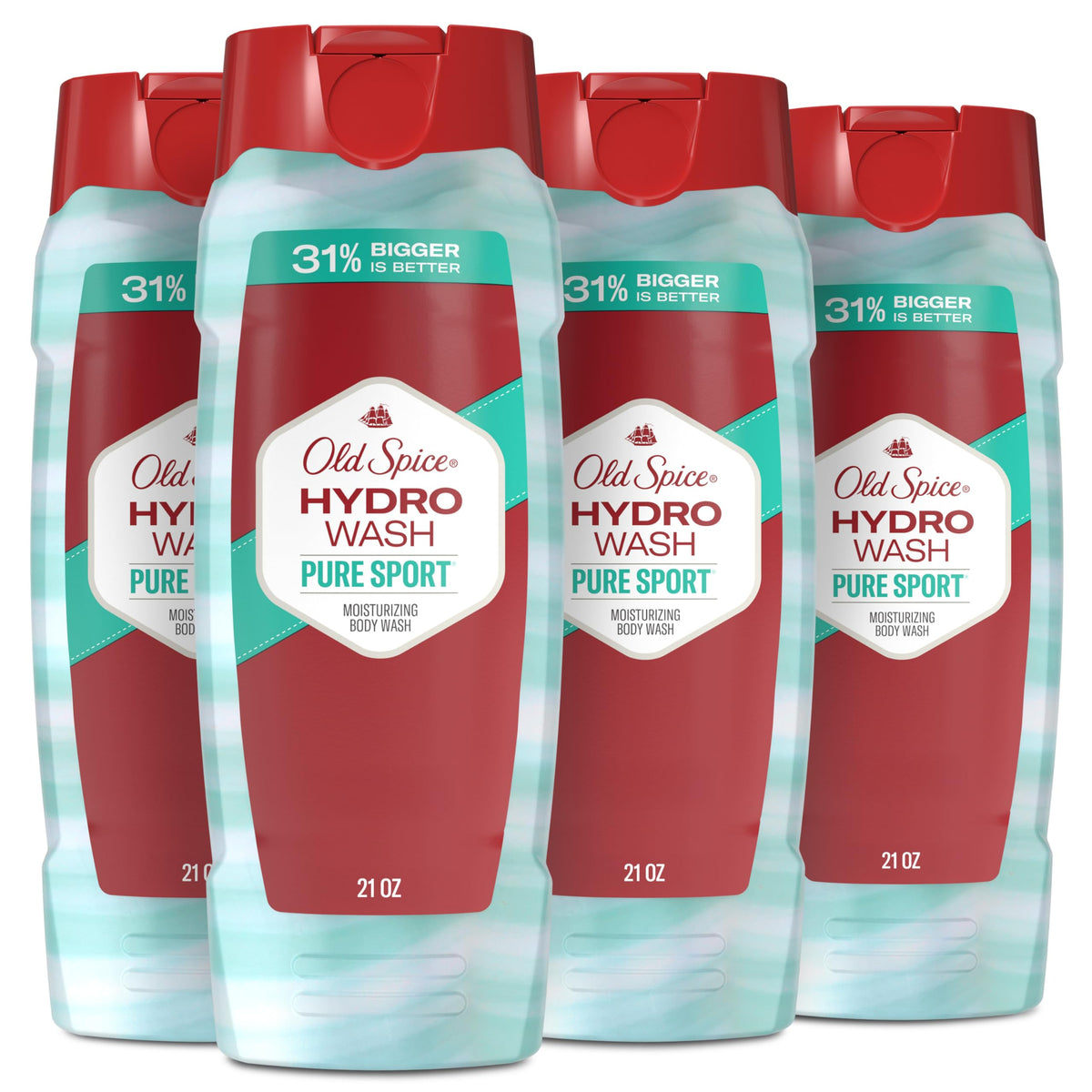 Old Spice Hydro Wash front packaging showing bottle and Pure Sport scent benefit