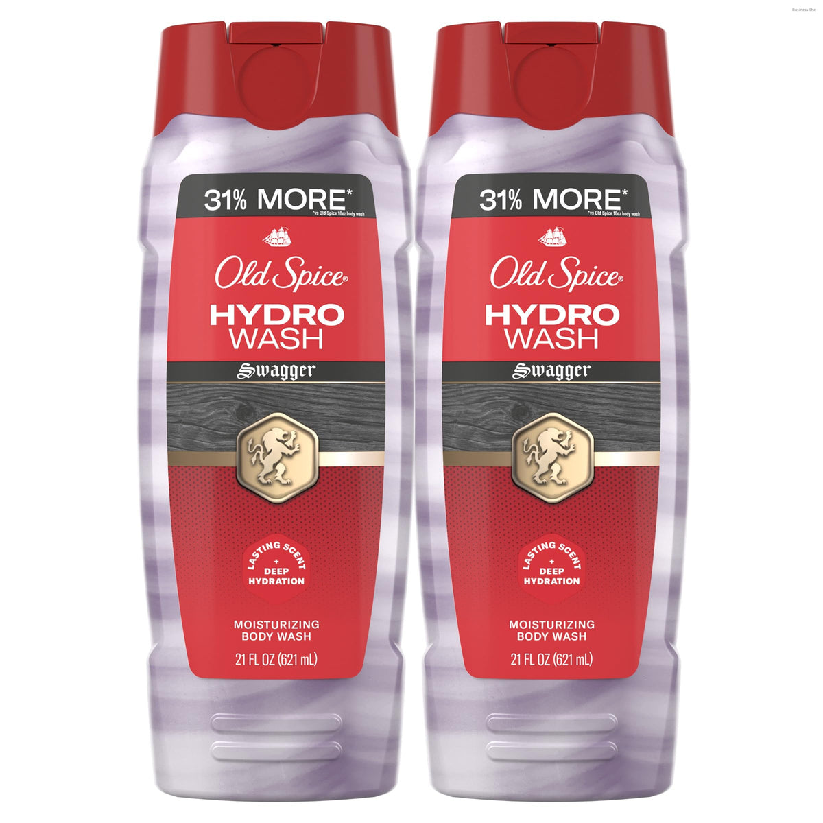 Old Spice Hydro Wash front packaging showing bold Swagger scent benefits