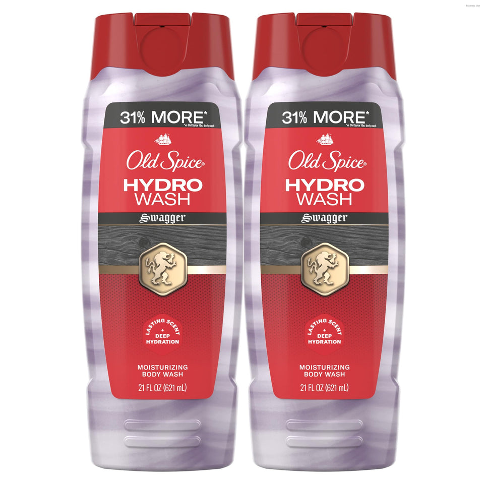 Old Spice Hydro Wash front packaging showing bold Swagger scent benefits