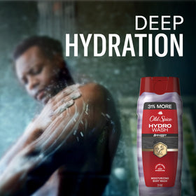Old Spice Hydro Wash in shower being used for efficient cleansing and hydration