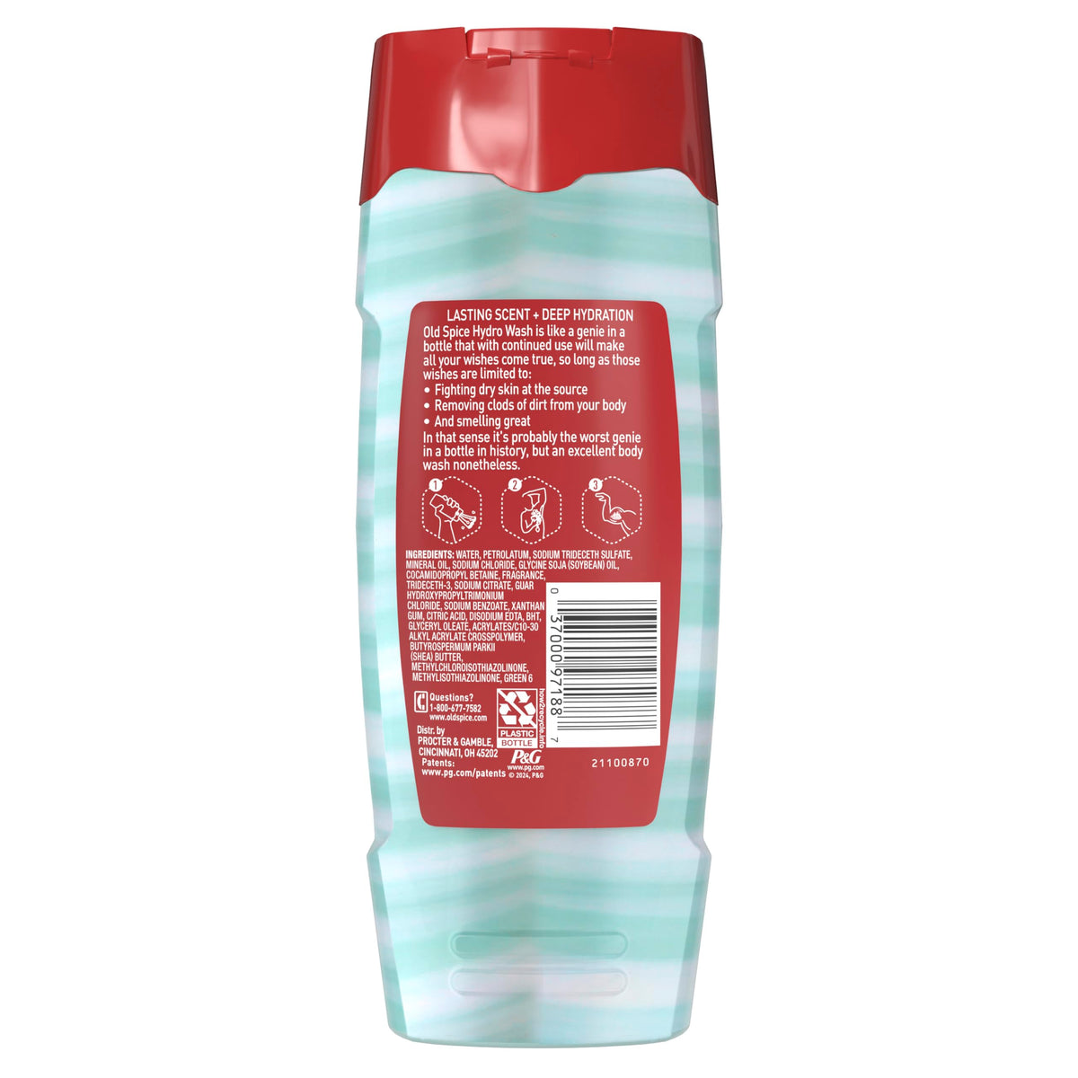 Old Spice Hydro Wash ingredient visual focusing on moisturizing agents for softer skin
