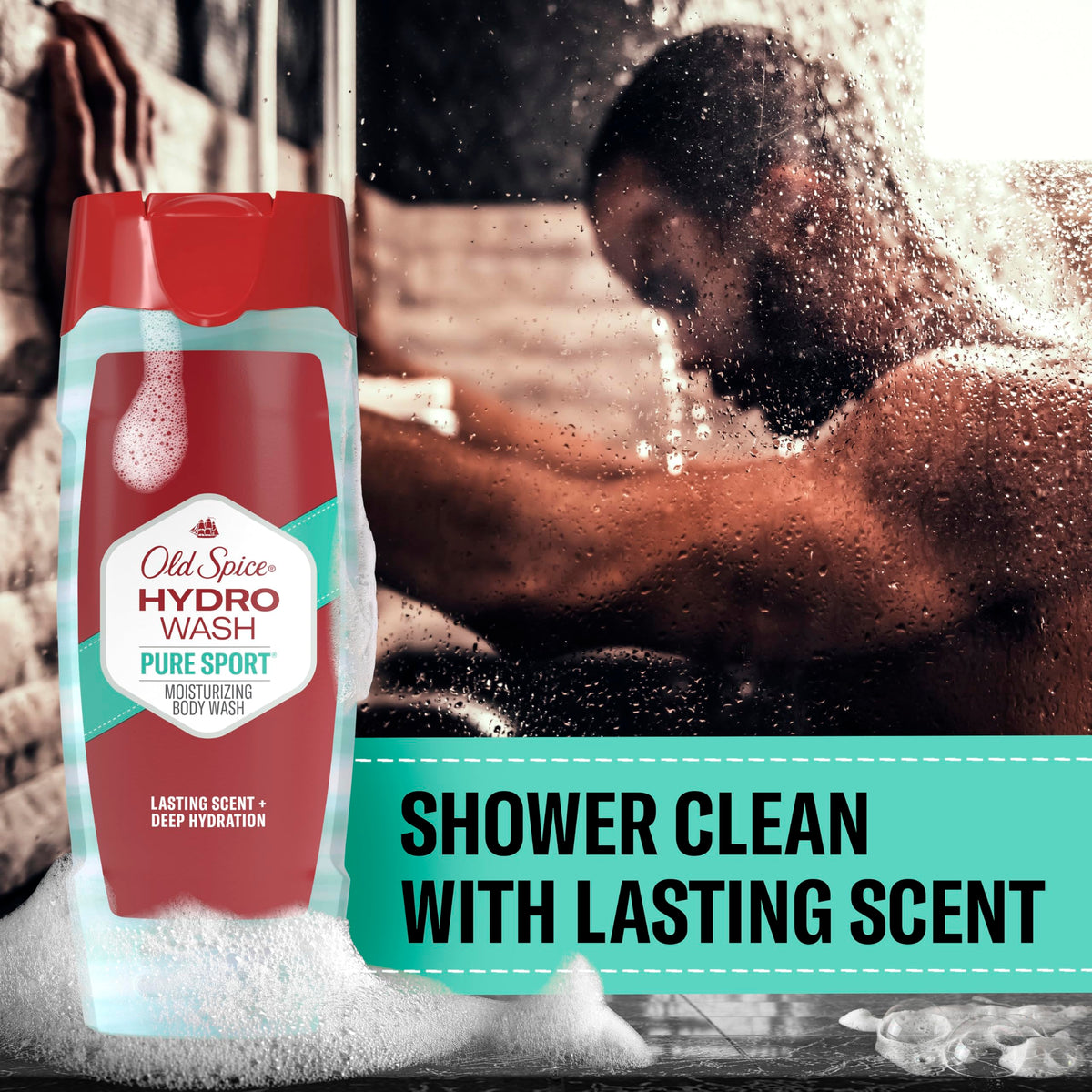 Old Spice Hydro Wash label ingredient panel showing moisturizing and scent features