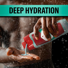 Old Spice bottle pouring body wash into hand illustrating easy application and lathering