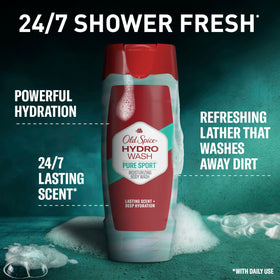 Old Spice Hydro Wash pouring texture demonstrating moisturizing gel for hydrated skin