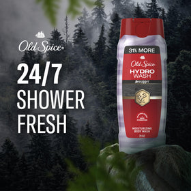 Old Spice Hydro Wash pump and gel texture close-up showing moisturizing formula