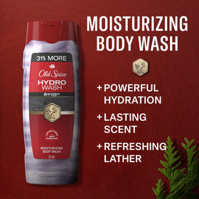 Old Spice Hydro Wash pump close-up demonstrating easy dispensing and convenient use
