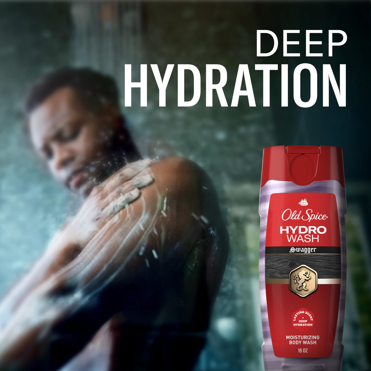 Old Spice Hydro Wash texture foam closeup showing rich lather and moisturizing feel on skin