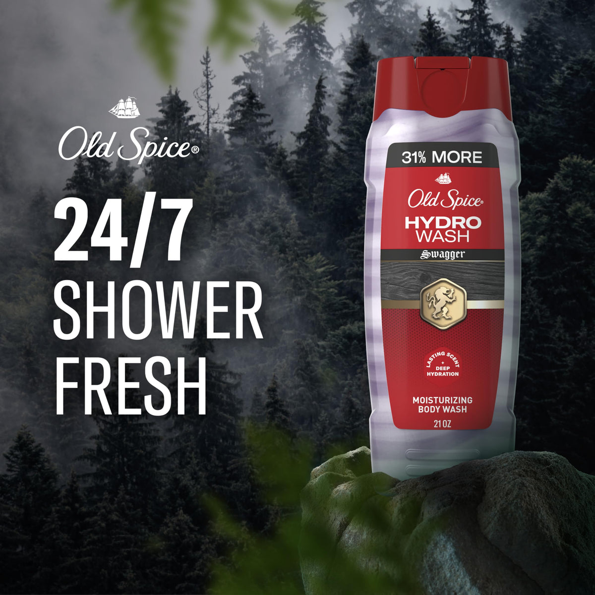 Old Spice Hydro Wash foamy texture on hand highlighting moisturizing cleanse benefit