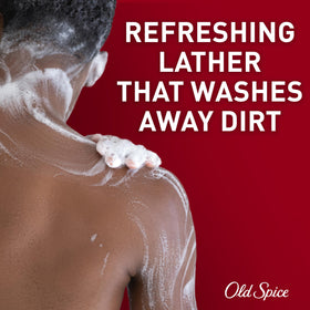 Old Spice bottle in shower setting suggesting refreshing, daily use benefit