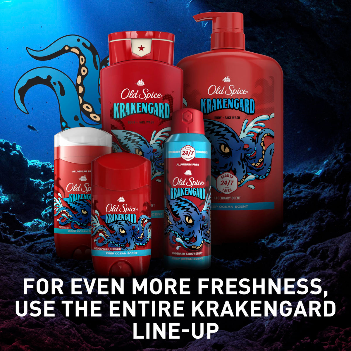 Old Spice Krakengard scent visual with citrus herbs and woods suggesting long-lasting aroma
