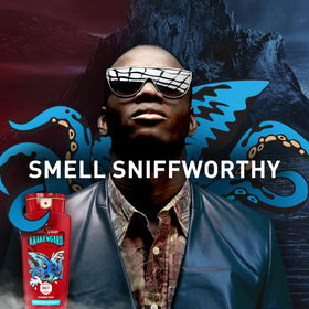 Old Spice Krakengard bottle in shower setting illustrating everyday use and freshness