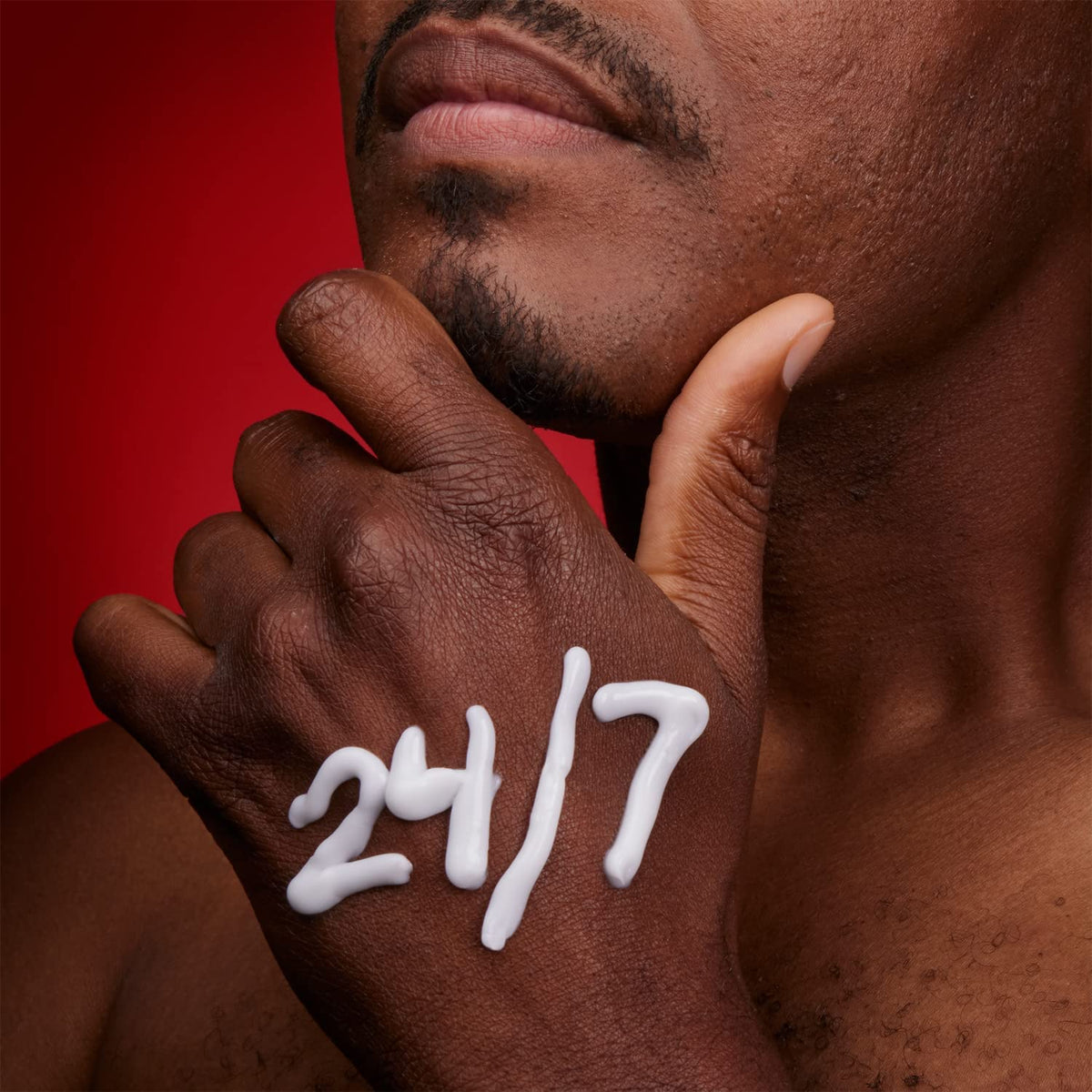 Old Spice lotion texture on hand demonstrating lightweight absorption