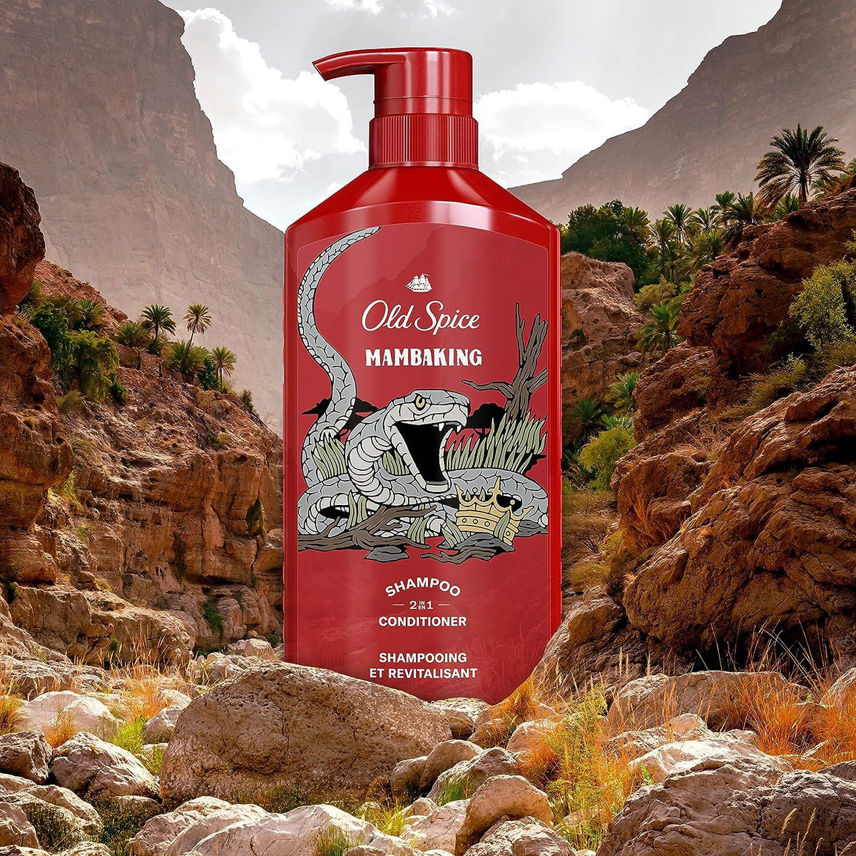 Old Spice MambaKing on bathroom shelf in lifestyle scene conveying barbershop-inspired grooming confidence