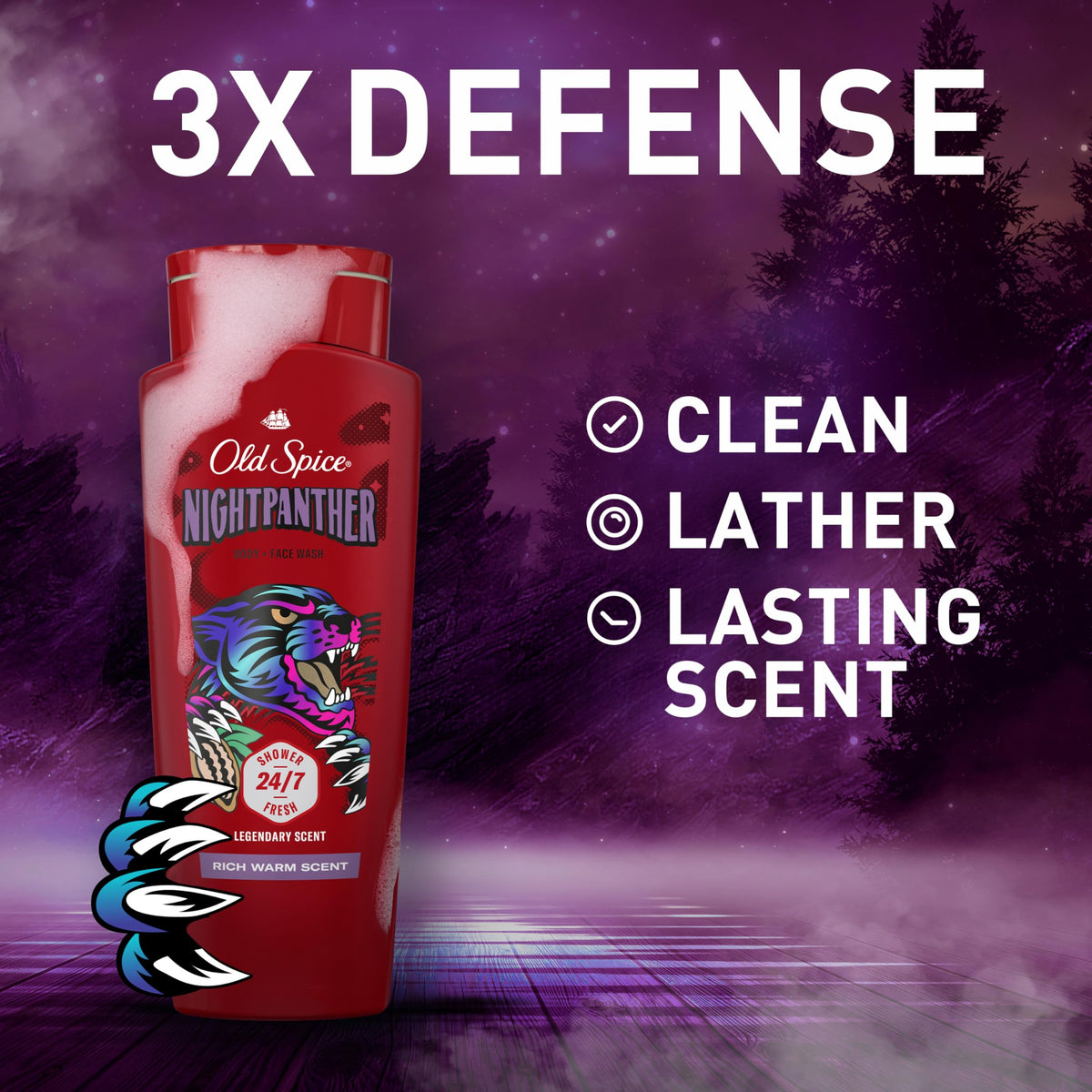 Old Spice NightPanther back label close-up displaying ingredients and directions
