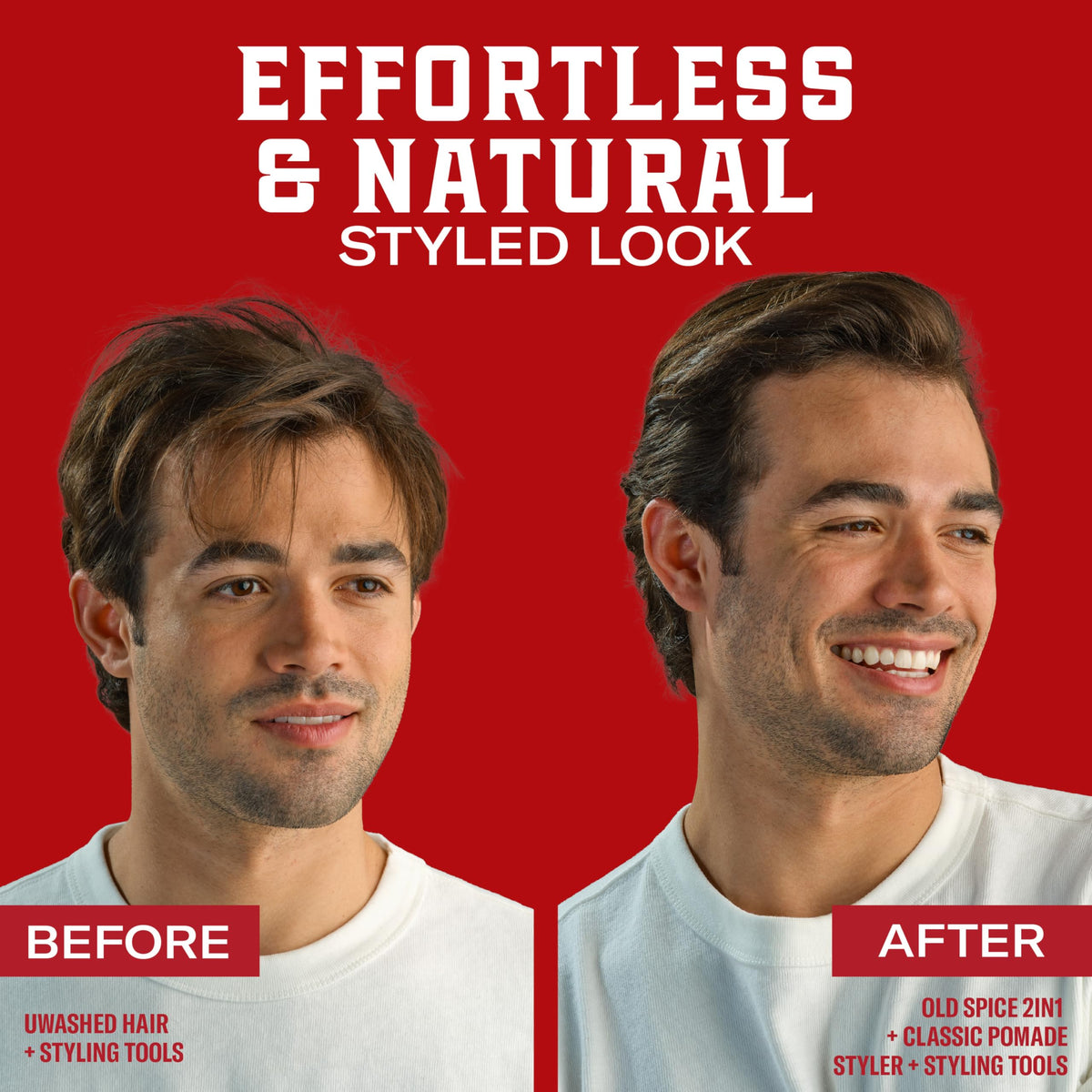 Old Spice before and after comparison showing improved texture and definition