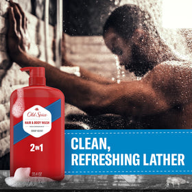 Old Spice four-bottle pack stacked to show value and long-lasting supply