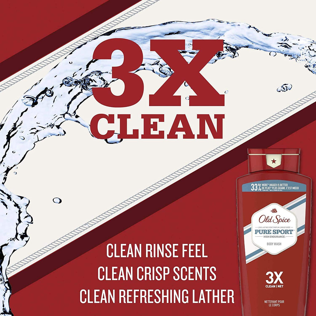 Old Spice Pure Sport foam texture pouring from bottle highlighting rich lather