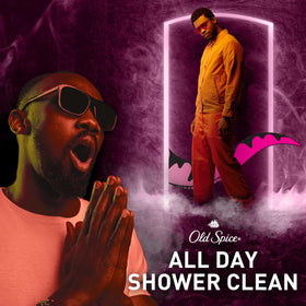 Old Spice Raptorstrike being used in shower illustrating easy rinse
