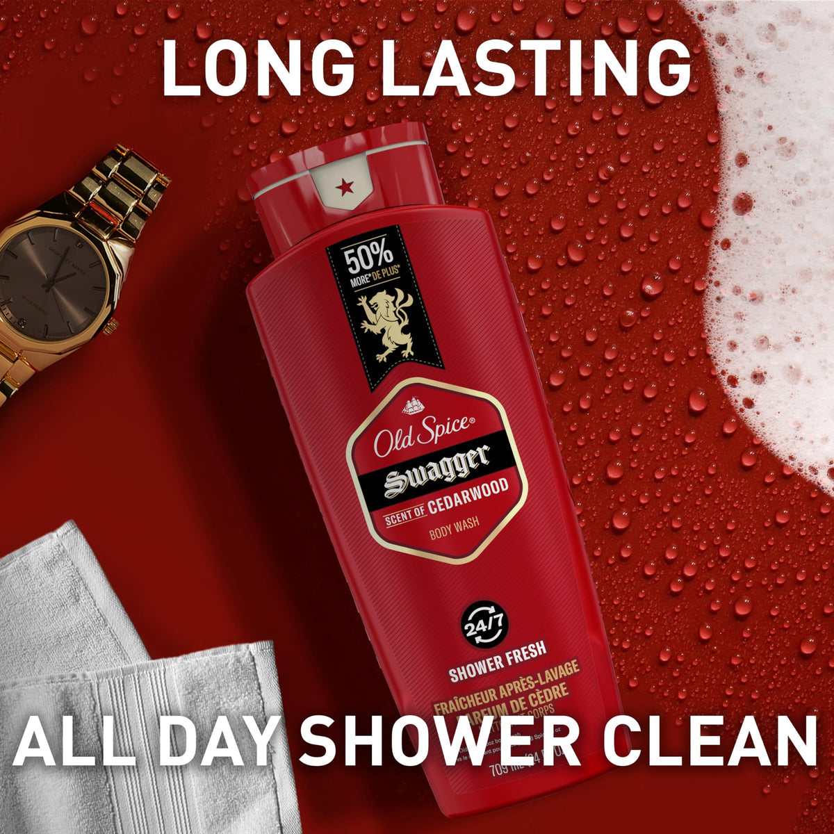 Old Spice next to ruler showing 24 oz size for lasting supply benefit