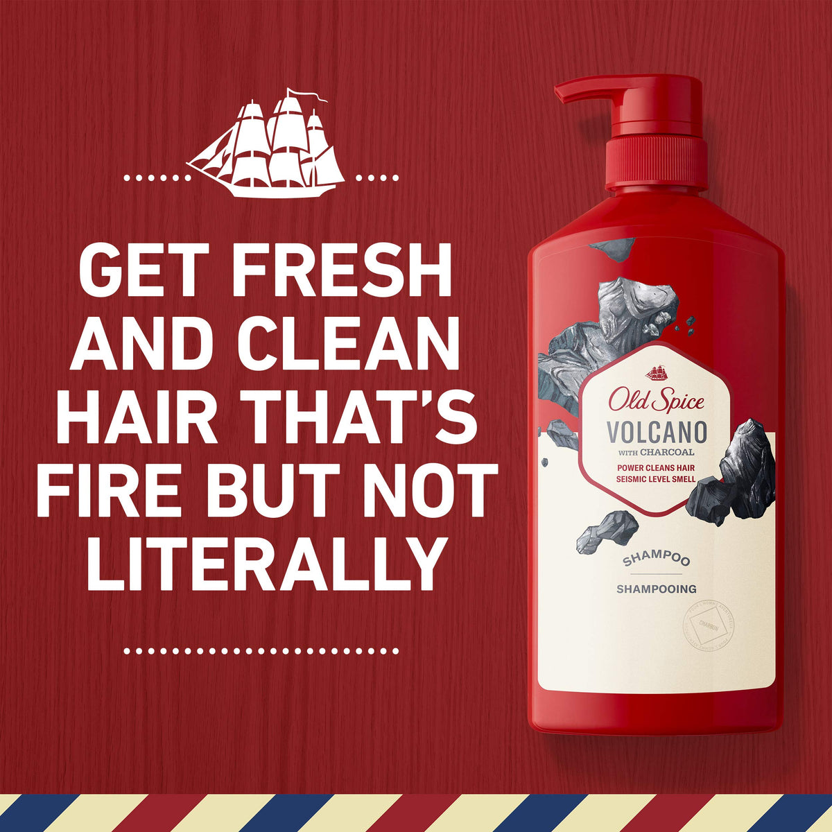 Old Spice shampoo in use under shower showing clean rinse benefit