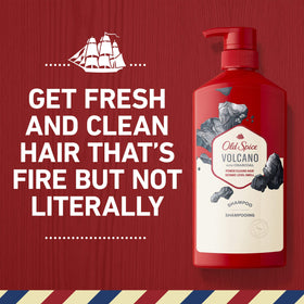 Old Spice shampoo in use under shower showing clean rinse benefit