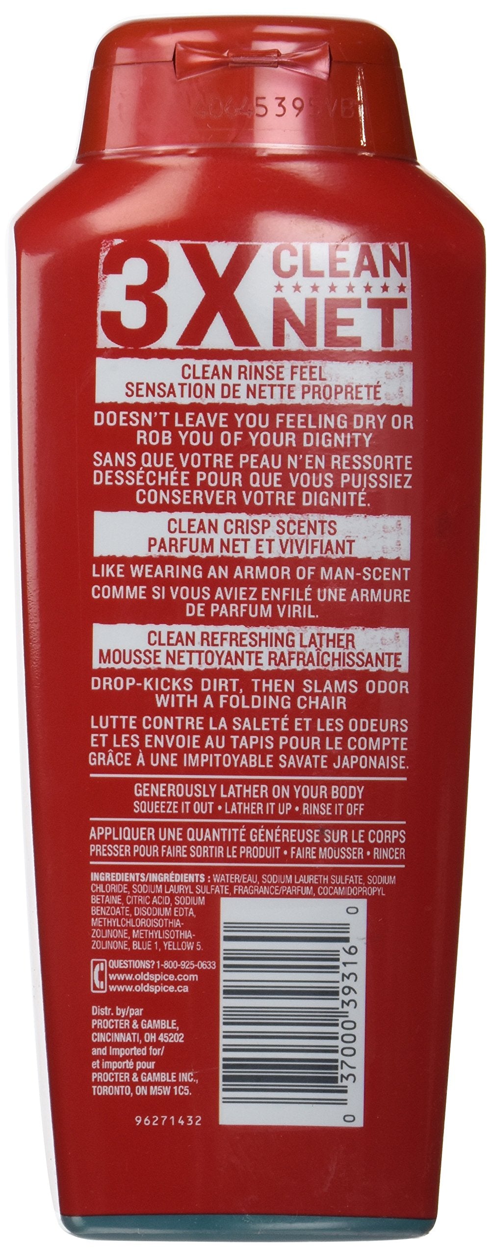 Old Spice bottle in shower hand demonstrating lather and quick cleansing benefit
