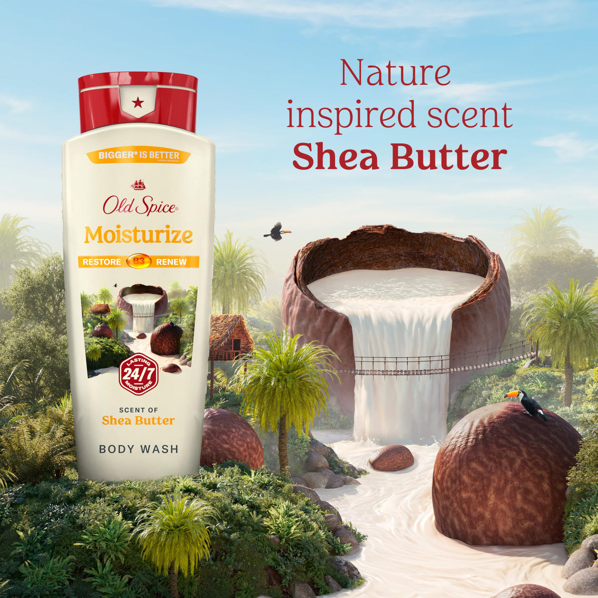 Hand holding Old Spice 18 oz bottle showing size and easy-grip design for travel