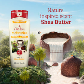 Hand holding Old Spice 18 oz bottle showing size and easy-grip design for travel