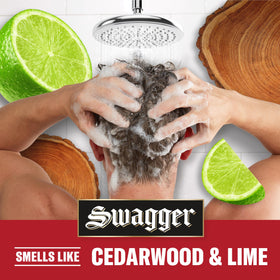 Old Spice Swagger bottle next to common object showing 29.2 fl oz scale