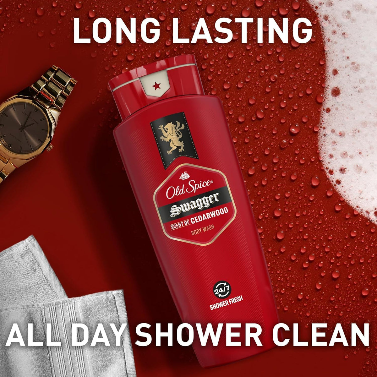 Old Spice bottle beside a water bottle for scale and travel convenience